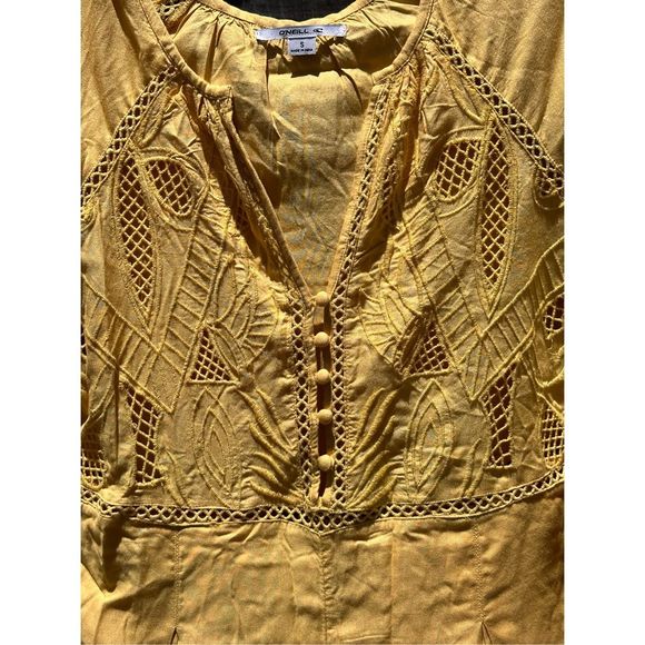 O'Neill Long Sleeve Lace Crochet V-Neck Ryana Yellow Romper (S) NWT - Picture 4 of 9